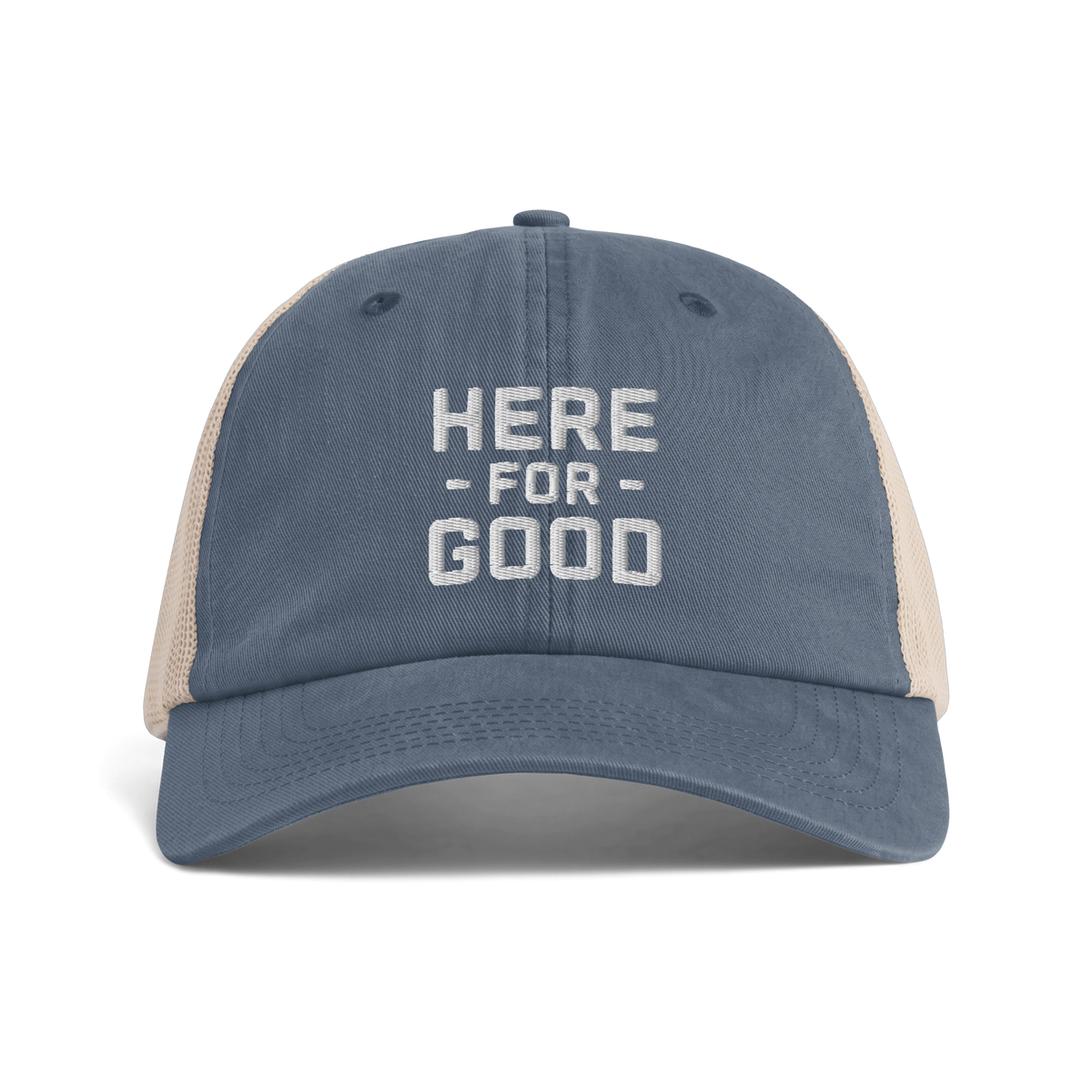 Here For Good Sunwashed Trucker Hat: Denim