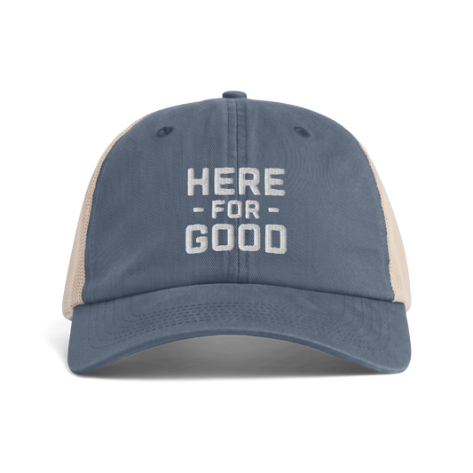 Here For Good Sunwashed Trucker Hat: Denim